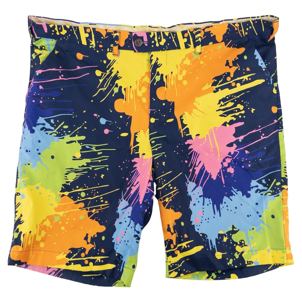 Loudmouth Mens 42 Golf Shorts Navy‎ Blue Paint Splatter Neon Paint Ball Golfcore
